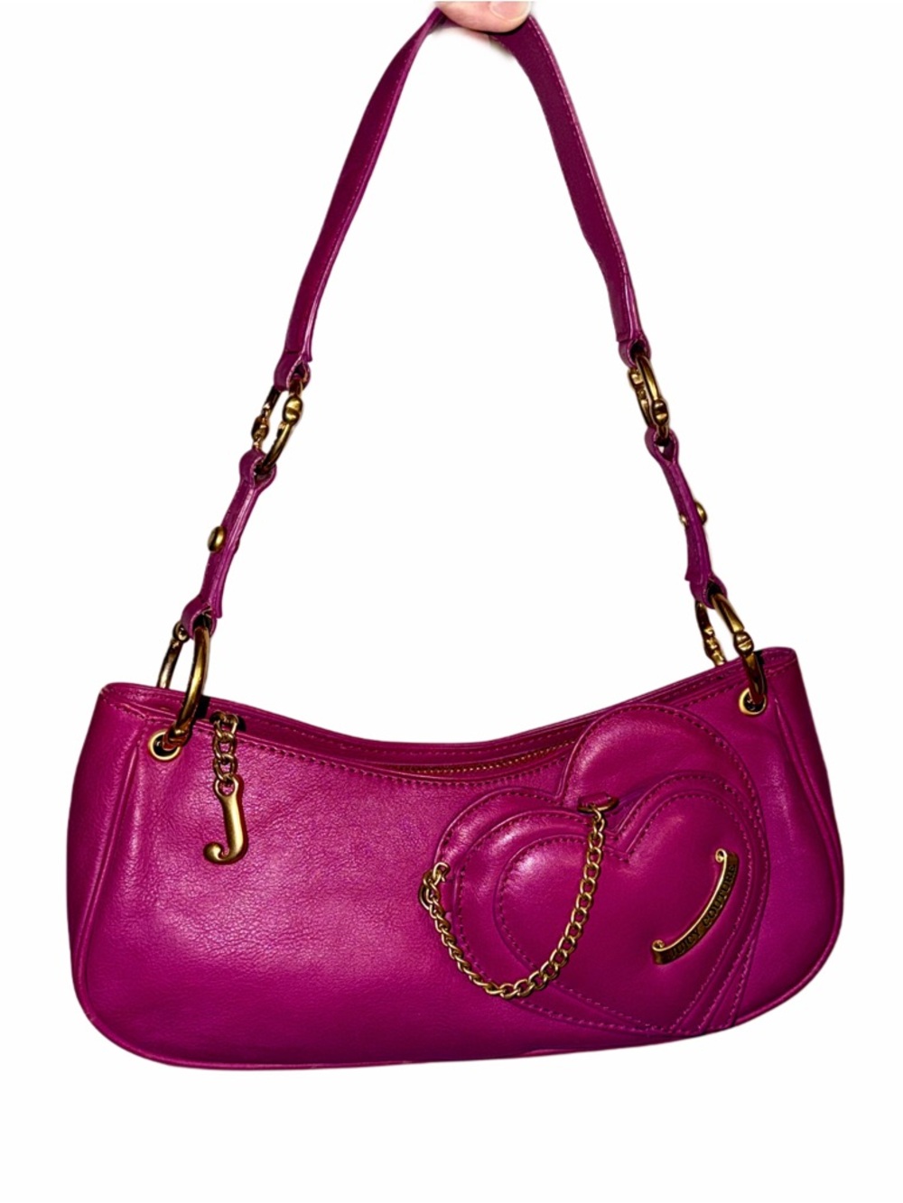 Juicy Couture Vintage Y2K Purple Magenta Leather Mini Baguette Shoulder Bag